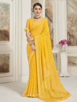 Yellow Chiffon Printed Saree